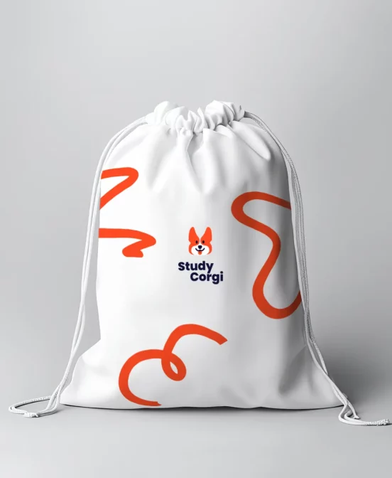 White Drawstring Bag with Orange Accents